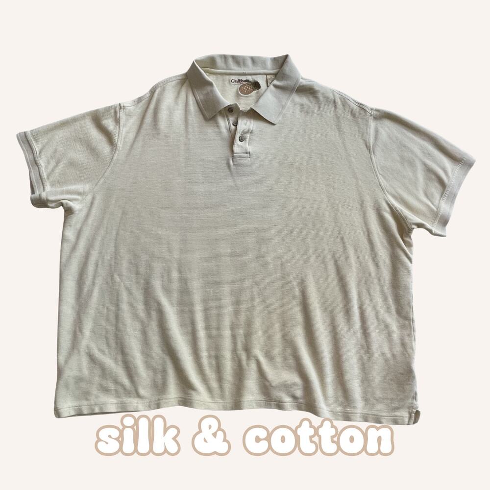 CARIBBEAN silk & cotton shirt, buttons collar, pale yellow, size 3X, EUC